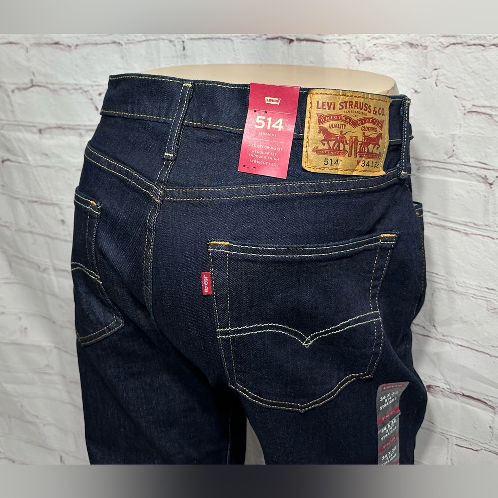 NWT! 2015 Levi's 514 Dark Wash Straight Leg Jeans With Stretch Men's 34x32 NEW!